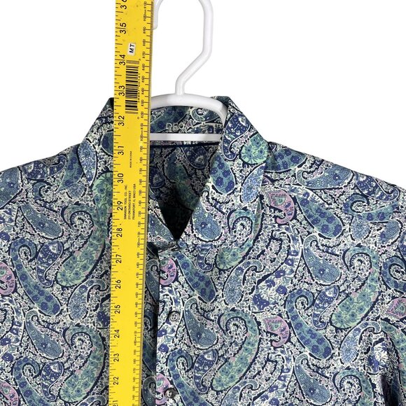 70s Psychedelic Blue Purple Paisley Long Sleeve Mens Button Up Shirt Italy Woven - Picture 10 of 15